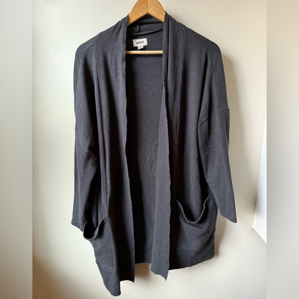 PACT Open Front Cardigan Organic Cotton Oversized Baggy Travel Comfy Gray M L